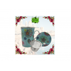 TAZA FLORAL TURQUESA