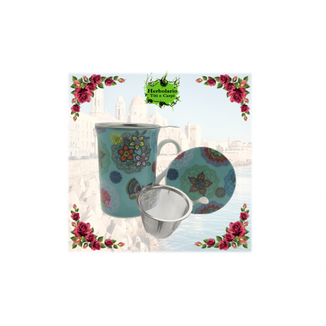 TAZA FLORAL TURQUESA
